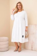 Sukienka damska bawełniana Plus Size z falbanami i podwiniętym rękawem biała