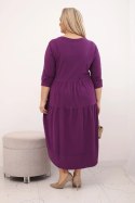 Sukienka damska bawełniana Plus Size z falbanami i podwiniętym rękawem ciemno fioletowa