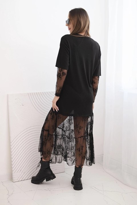 Sukienka damska z tiulowym dołem i rękawami czarna