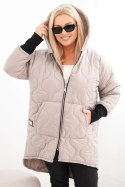 Kurtka damska zimowa Plus Size pikowana z kapturem ciemno beżowa