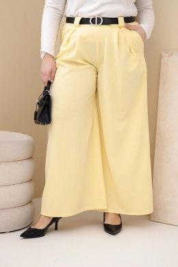 Spodnie damskie Plus Size wiskozowe z szeroką nogawką i paskiem żółte