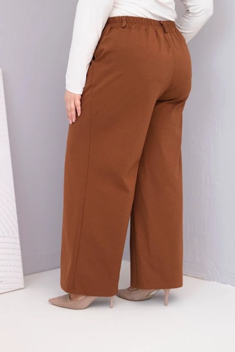 Spodnie damskie Plus Size z szeroką nogawką i wysokim stanem ciemno camelowe