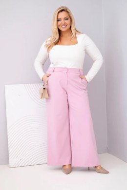 Spodnie damskie Plus Size z szeroką nogawką i wysokim stanem ciemny pudrowy róż