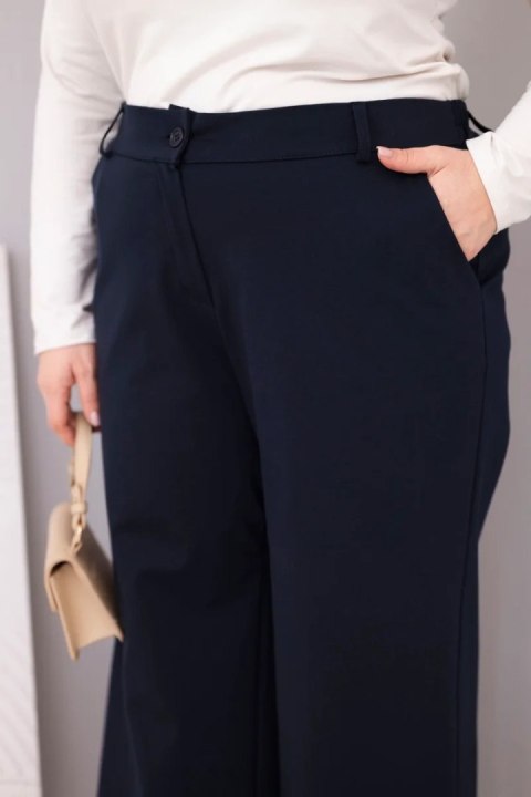Spodnie damskie Plus Size z szeroką nogawką i wysokim stanem granatowe