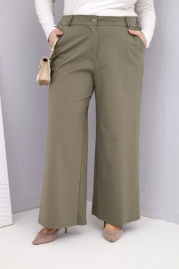 Spodnie damskie Plus Size z szeroką nogawką i wysokim stanem khaki