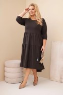 Sukienka damska bawełniana Plus Size z falbanami i podwiniętym rękawem brązowa