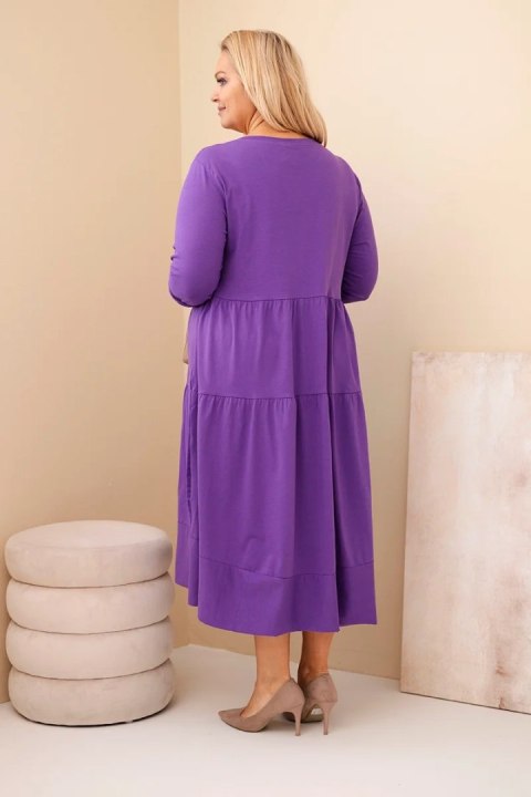 Sukienka damska bawełniana Plus Size z falbanami i podwiniętym rękawem fioletowa