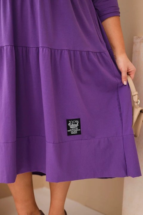 Sukienka damska bawełniana Plus Size z falbanami i podwiniętym rękawem fioletowa