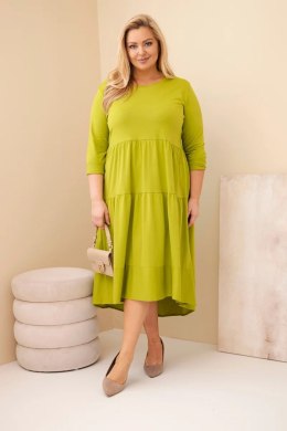 Sukienka damska bawełniana Plus Size z falbanami i podwiniętym rękawem pistacjowa