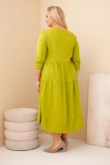 Sukienka damska bawełniana Plus Size z falbanami i podwiniętym rękawem pistacjowa