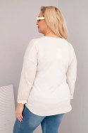 Bluzka damska Plus Size przecierana z dekoltem V i dłuższym tyłem beżowa