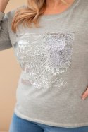 Bluzka damska Plus Size przecierana z nadrukiem i dłuższym tyłem khaki