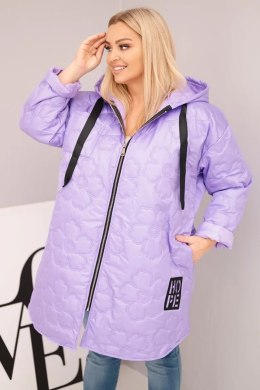 Kurtka damska Plus Size pikowana z kapturem i napisem HOPE jasno fioletowa
