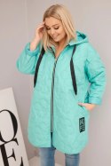Kurtka damska Plus Size pikowana z kapturem i napisem HOPE miętowa