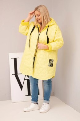 Kurtka damska Plus Size pikowana z kapturem i napisem HOPE żółta