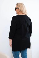 Bluzka damska Plus Size z dłuższym tyłem i długim rękawem czarna