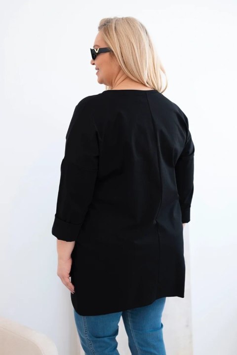 Bluzka damska Plus Size z dłuższym tyłem i długim rękawem czarna