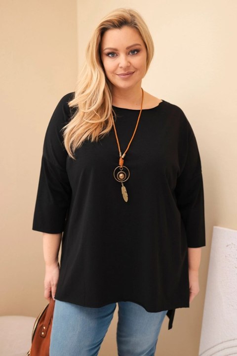 Bluzka damska bawełniana Plus Size asymetryczna z naszyjnikiem czarna