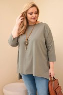 Bluzka damska bawełniana Plus Size asymetryczna z naszyjnikiem khaki