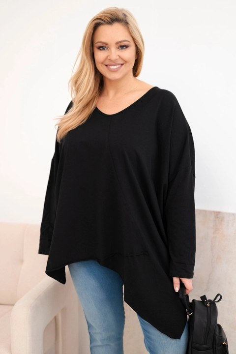 Bluzka damska bawełniana Plus Size z asymetrycznym dołem i dekoltem V czarna