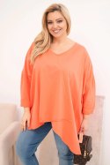 Bluzka damska bawełniana Plus Size z asymetrycznym dołem i dekoltem V morelowa