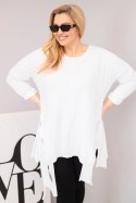Bluzka damska bawełniana Plus Size z asymetrycznym dołem i wycięciami biała