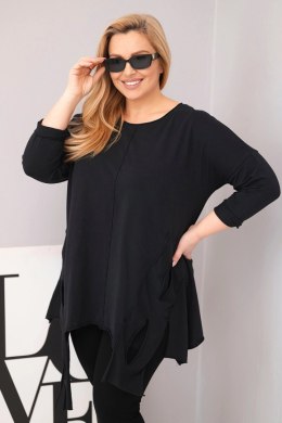 Bluzka damska bawełniana Plus Size z asymetrycznym dołem i wycięciami czarna