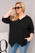 Bluzka damska bawełniana Plus Size z głębokim dekoltem V i asymetrycznym dołem czarna