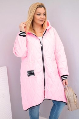 Kurtka damska Plus Size pikowana z kapturem i sportowymi mankietami cukierkowy róż