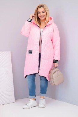 Kurtka damska Plus Size pikowana z kapturem i sportowymi mankietami cukierkowy róż