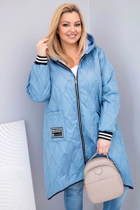 Kurtka damska Plus Size pikowana z kapturem i sportowymi mankietami jeansowa
