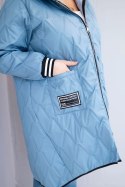 Kurtka damska Plus Size pikowana z kapturem i sportowymi mankietami jeansowa
