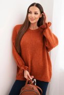 Sweter damski z dodatkiem moheru i wełny o luźnym fasonie rudy