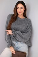 Sweter damski z dodatkiem moheru i wełny o luźnym fasonie szary
