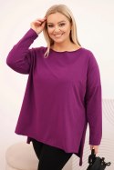 Bluzka damska Plus Size asymetryczna z długim rękawem ciemno fioletowa