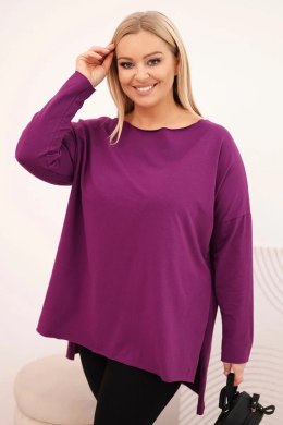 Bluzka damska Plus Size asymetryczna z długim rękawem ciemno fioletowa