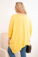 Bluzka damska bawełniana Plus Size z asymetrycznym dołem i dekoltem V żółta