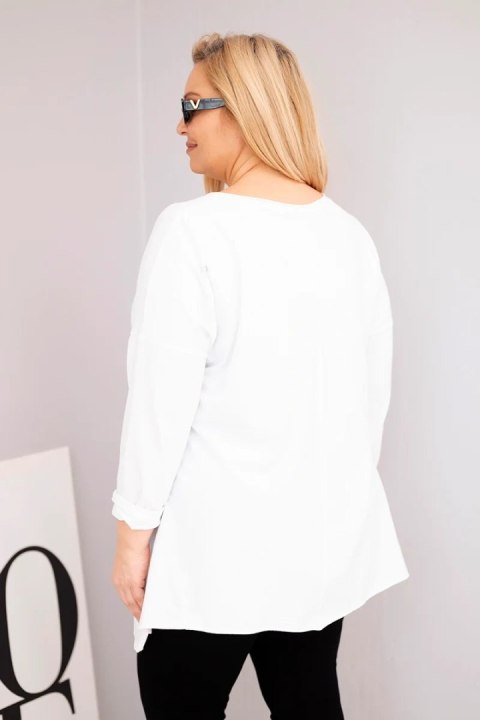 Bluzka damska bawełniana Plus Size z asymetrycznym dołem i wycięciami biała