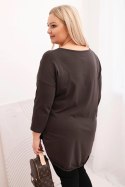 Bluzka damska bawełniana Plus Size z dekoltem V i podwijanym rękawem brązowa