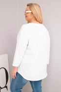 Bluzka damska bawełniana Plus Size z głębokim dekoltem V i asymetrycznym dołem biała