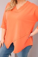 Bluzka damska bawełniana Plus Size z głębokim dekoltem V i asymetrycznym dołem morelowa
