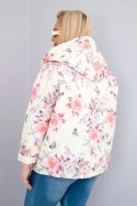 Kurtka damska wiosenna pikowana Plus Size z kapturem i kwiatowym wzorem żółta