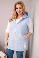 Kamizelka damska Plus Size z kapturem i pikowaniem w kwiaty niebieska