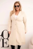Płaszcz damski Plus Size klasyczny z guzikami i kołnierzem beżowy