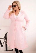 Płaszcz damski Plus Size klasyczny z guzikami i kołnierzem cukierkowy róż