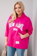 Bluza damska Plus Size wiskozowa z kapturem i kieszenią kangurką fuksja