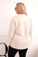 Bluza damska Plus Size z napisem i dekoltem V beżowa