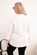 Bluza damska Plus Size z napisem i dekoltem V ecru