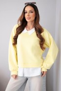Bluza damska masełkowa z wiskozy i z koszulową wstawką żółta