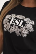Bluzka damska bawełniana z ozdobnym nadrukiem ESL czarna